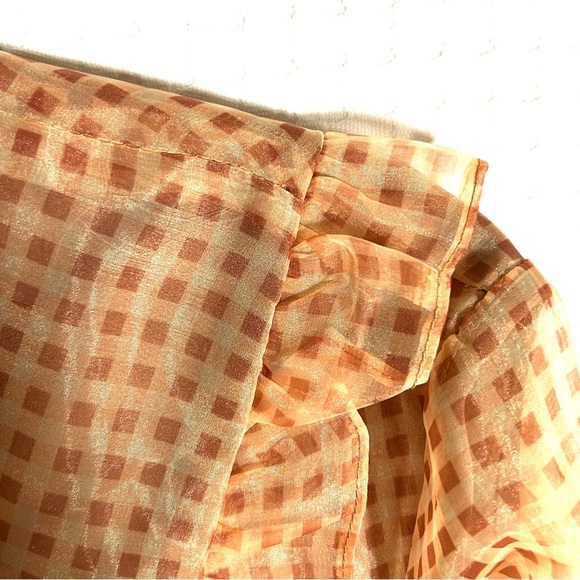 En Saison Size L Check Print Sheer Long Sleeve Blouse Ruffle Collar Lined Button - Picture 6 of 13